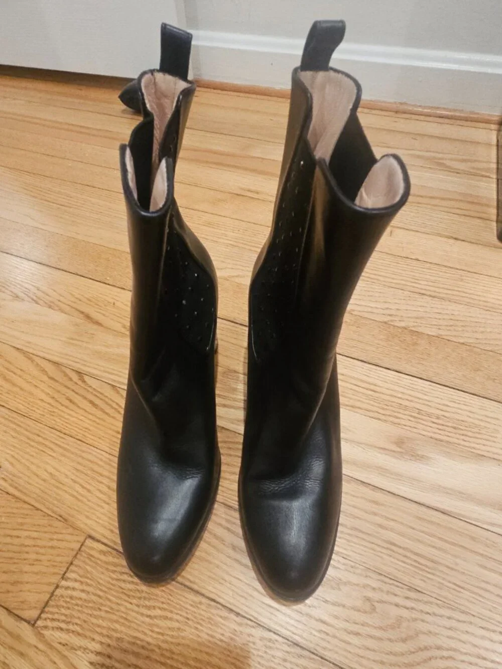 Aqua Italia Black Leather Studded Ankle Boots | Block Heel